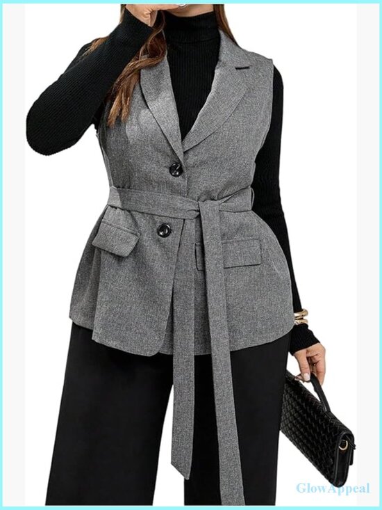 Jackets & Blazers - Plus Size Sleeveless Blazer Vest Business Casual Work Jacket